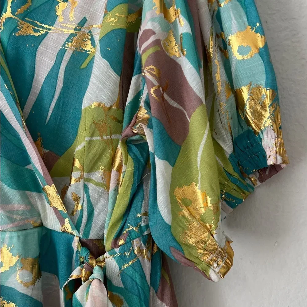 Like New! Harve Bernard Elegant Multicolor Faux Wrap Tie Front Blouse in 2X